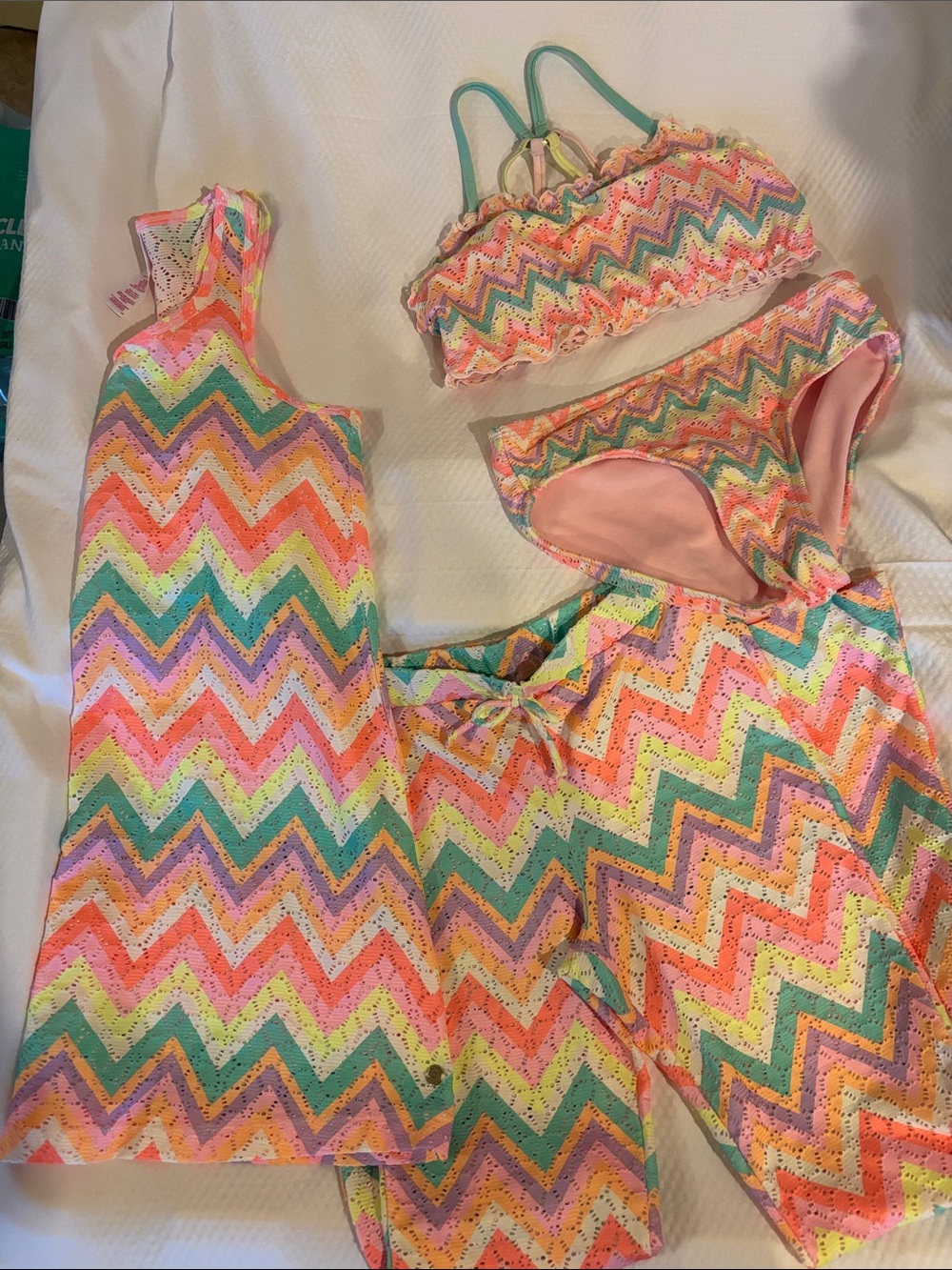 Justice Girls Multicolor Chevron Swim Set - Pink, Green, Purple, Yellow, Orange
